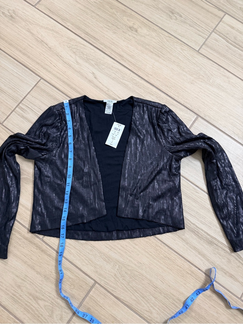 CACHE NWT Black Metallic Shimmer Cropped Bolero Shrug Jacket Evening Size S - Picture 5 of 6
